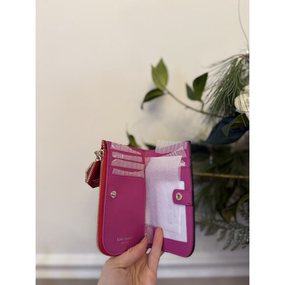 KATE SPADE Detour Stop Sign Glitter Patent Leather Small Slim Bifold Wallet NWT - Picture 3 of 6